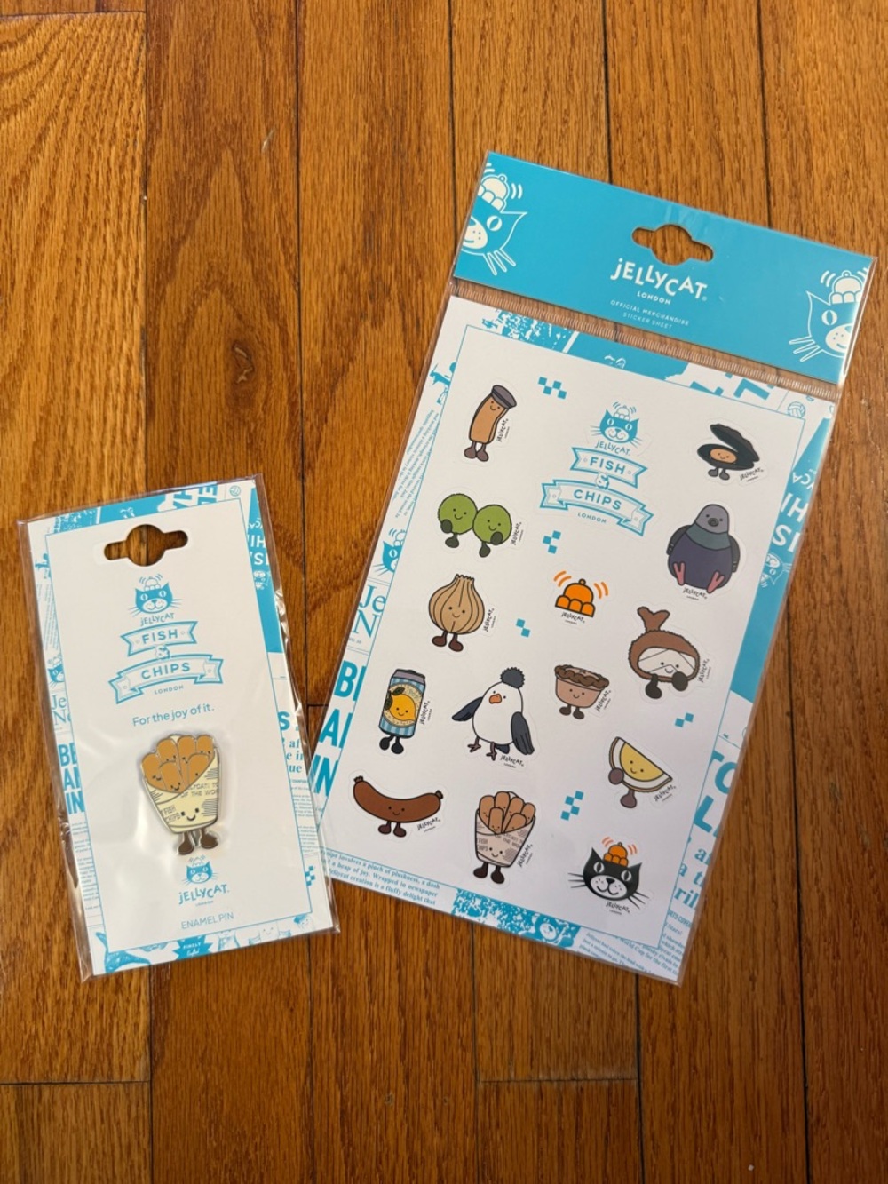 Jellycat London Fish & Chips Sticker Sheet + Chips Enamel Pin Set